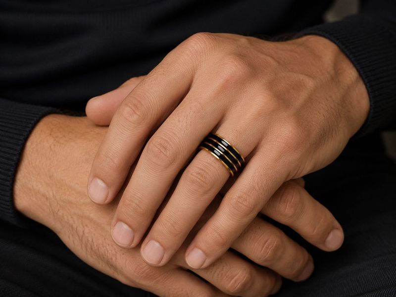 Unisex Stylish Gold &amp; Black Ring