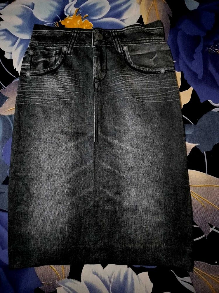 blackish grey pencil fit skirt polyester fabric