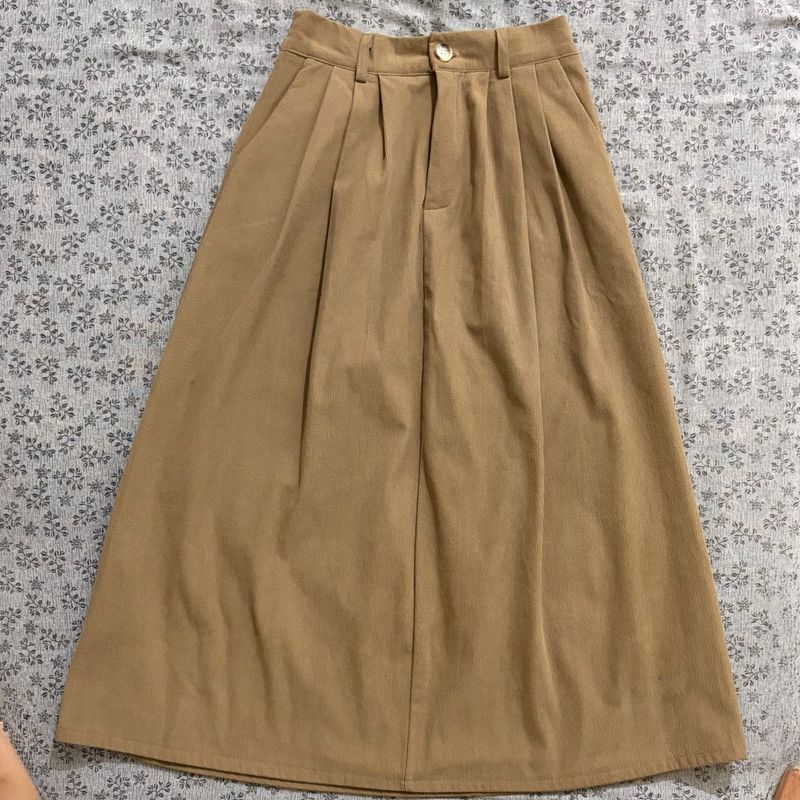 Corduroy Pleated Midi Skirt
