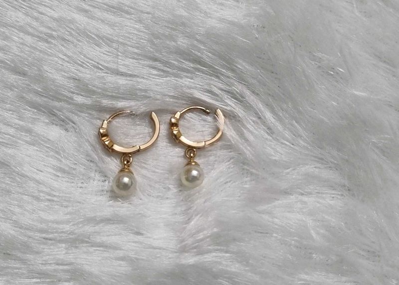 Elegant Pearl Drop Hoop Earrings