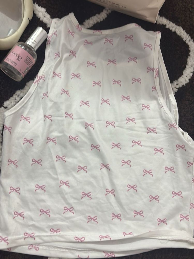 White Tank Top with Pink Bows