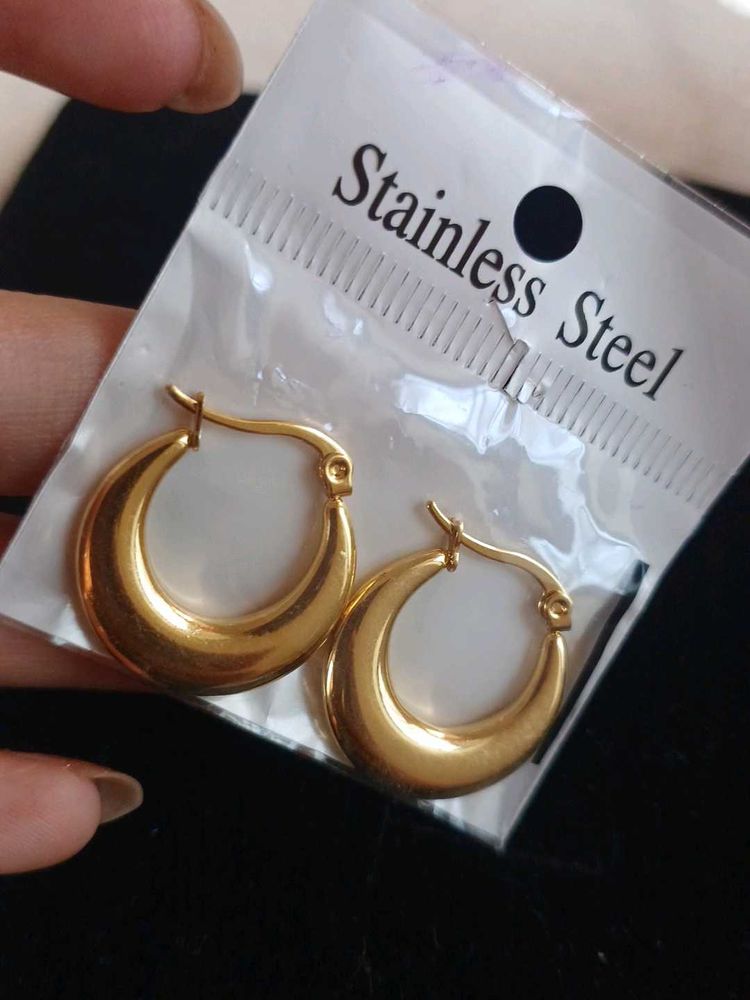 Elegant Gold  Stainless Steel Hoop Earrings