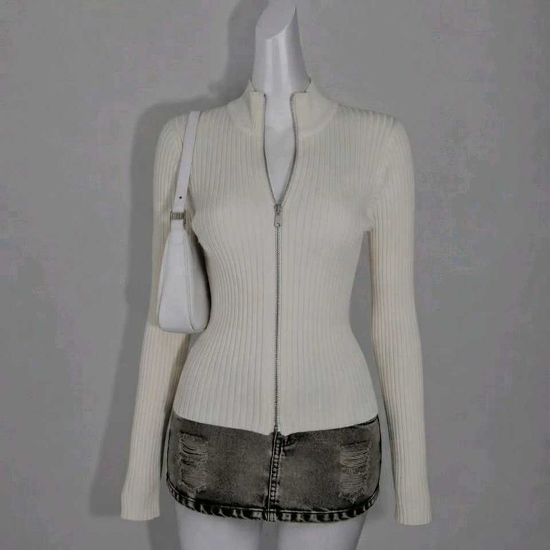 Ribbed Zip-Up Sweater
