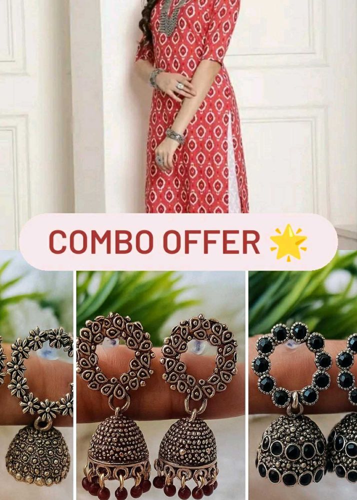 Women's Digital Printed A-line Kurti,Boho Earrings