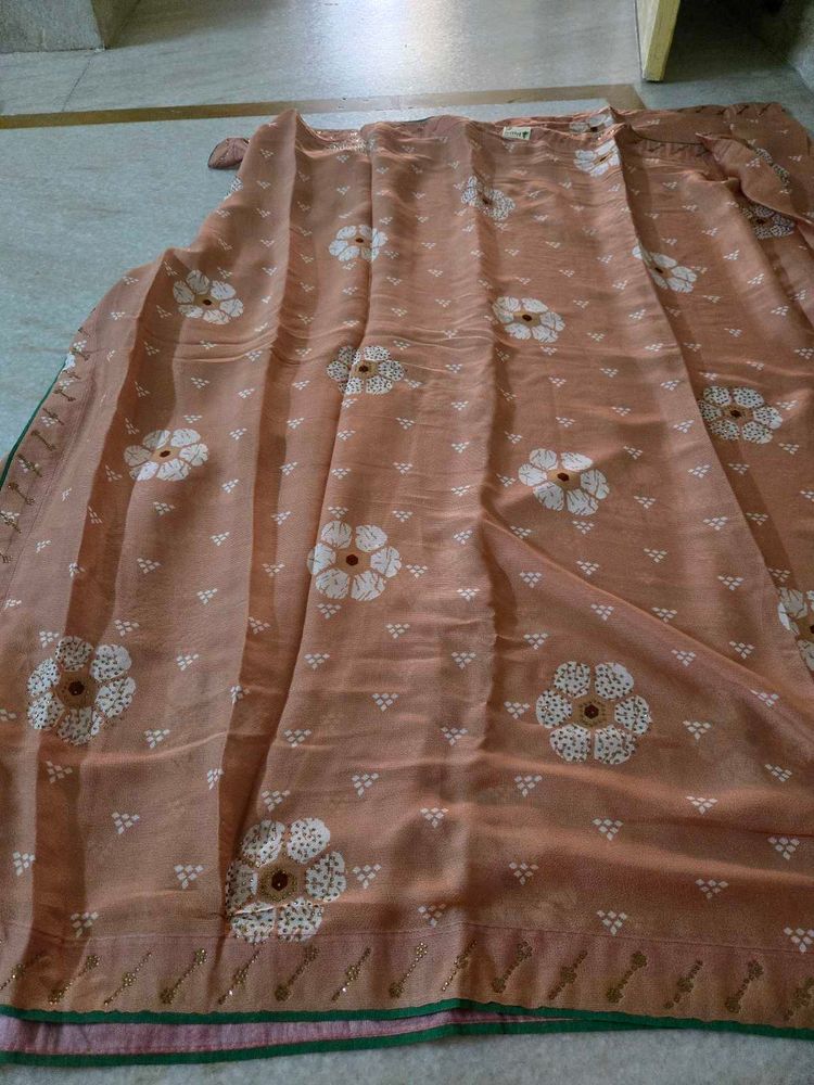Peach Floral Saree with added blouse