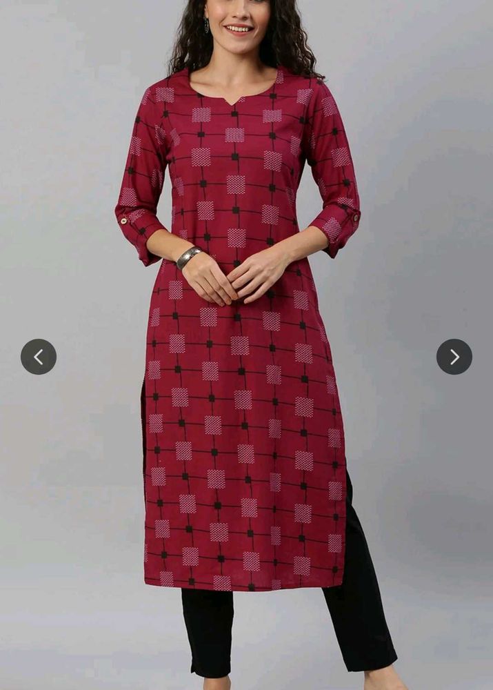 Maroon Geometric Print Long Kurta