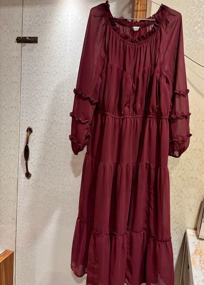 Elegant Tiered Burgundy Chiffon Dress
