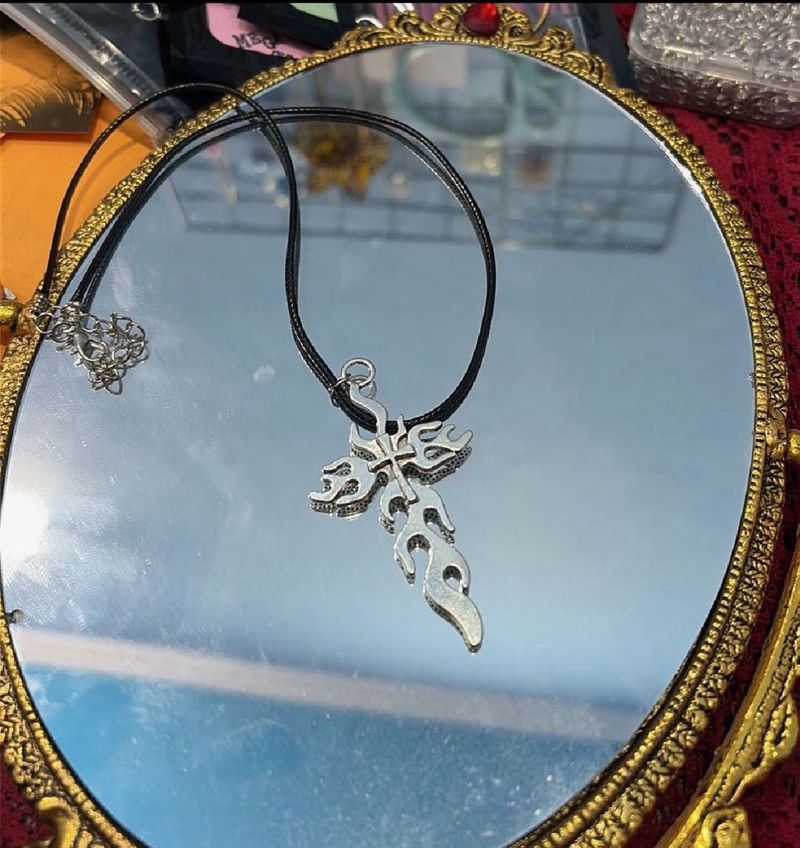 Silver Flame Cross Necklace