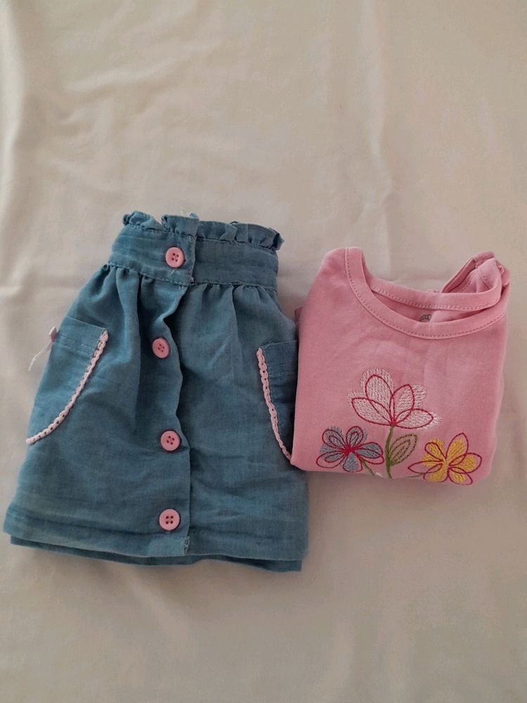 Pink Embroidered Dungaree Set (Girl's)