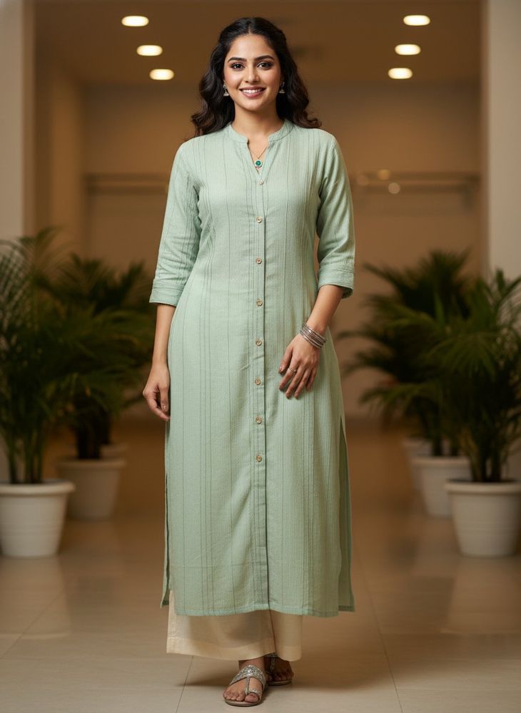 Elegant Light Green Kurta with Vertical Stripes