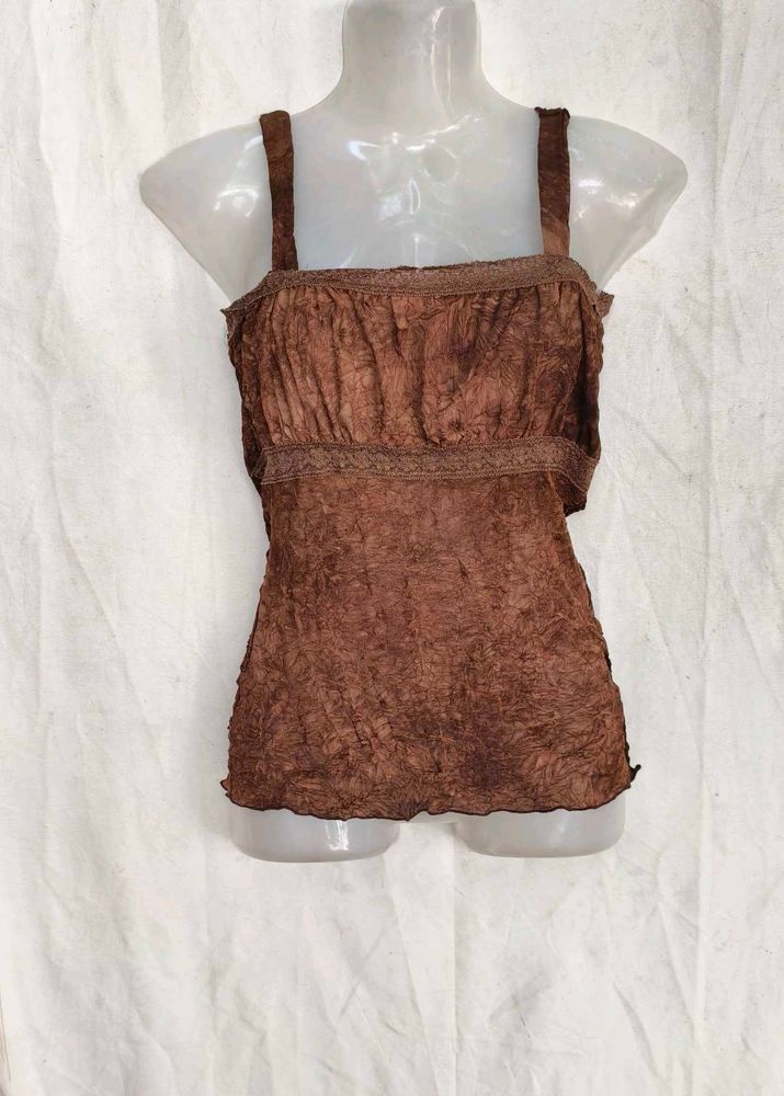 9206. Boho Textured Brown Cami Top