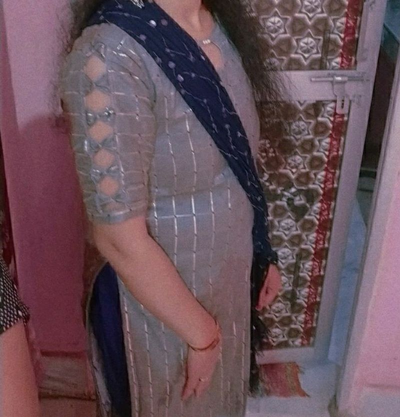 Stylish Grey Kurti with Unique Sleeves