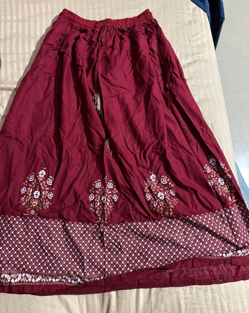 Maroon Ethnic Printed Maxi Skirt