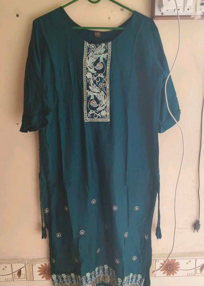 Elegant Teal Kurta with Embellished Neckline