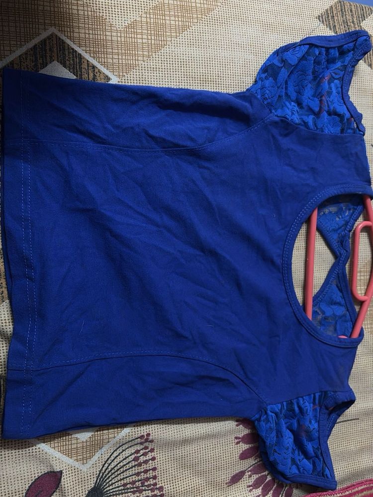 Blue Lace Detail Blouse
