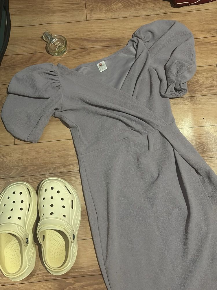 Lilac Puff Sleeve Wrap Dress