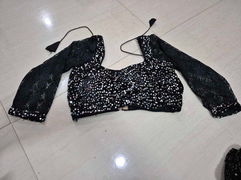 Sparkling Sequin Blouse with Lace Sleeves