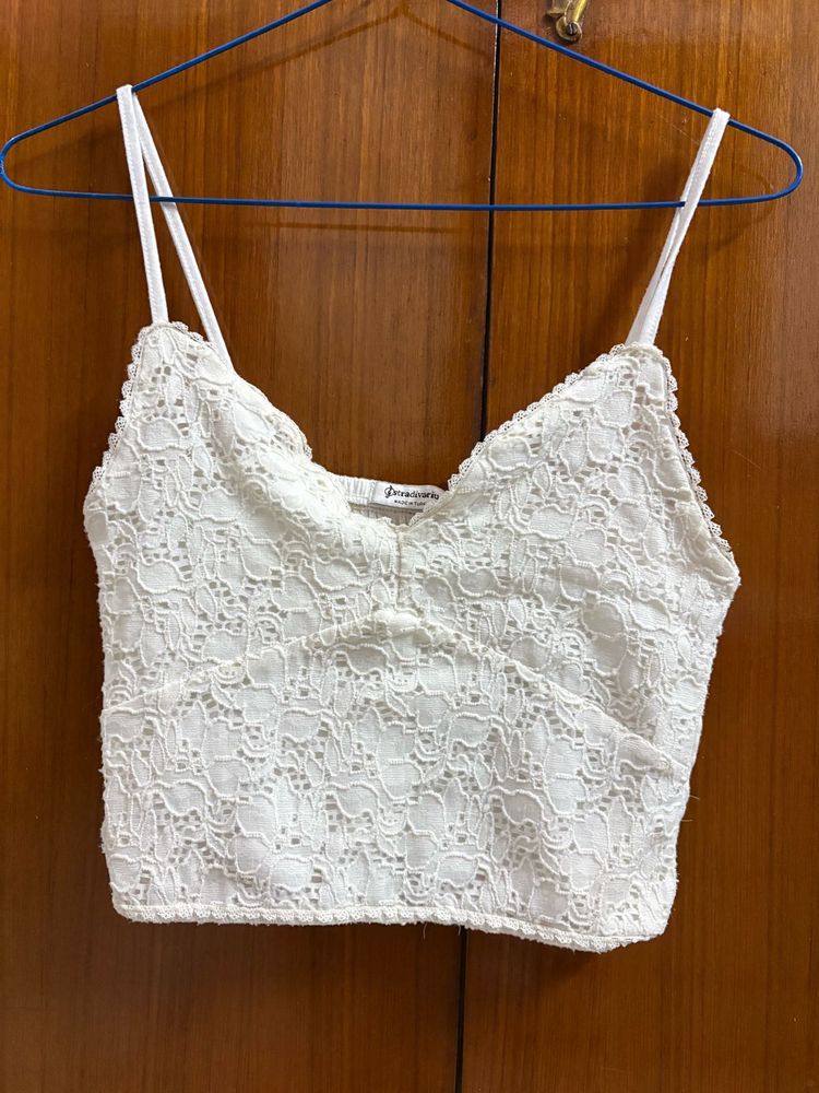 White Lace Cropped Cami Top