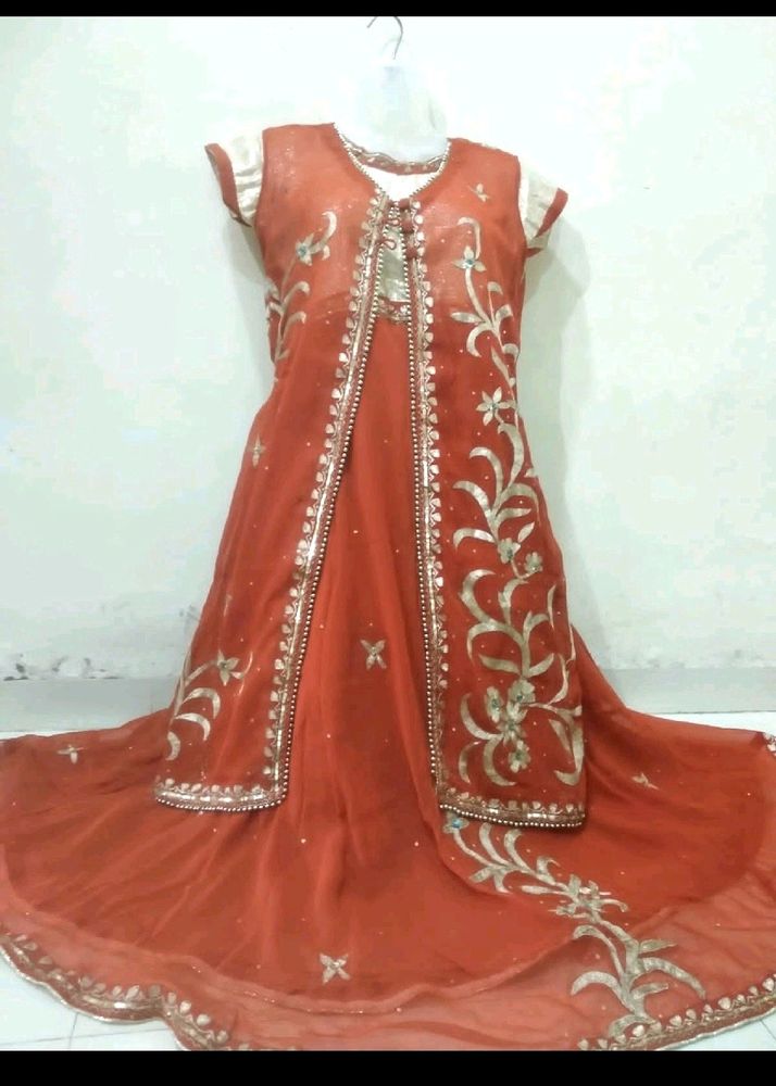 Elegant Orange Embellished 3 pcs gown/ Dress