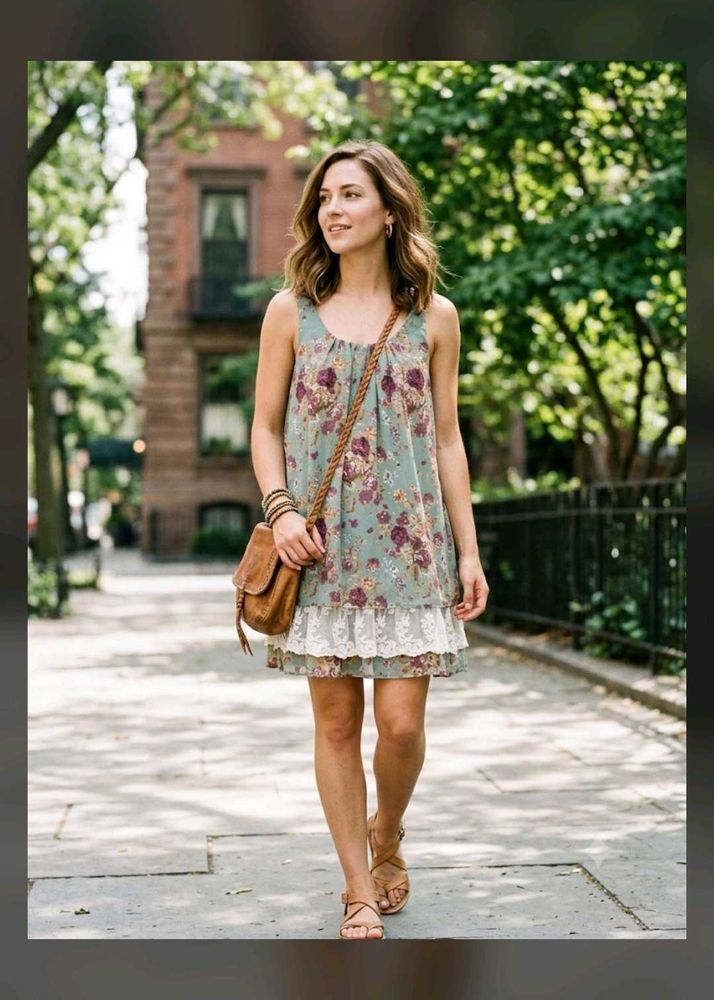 Boho Floral Print Ruffle Dress