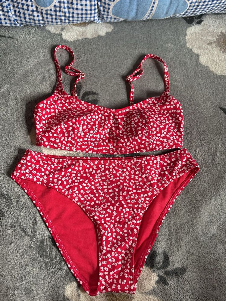 Red Floral Bikini Set
