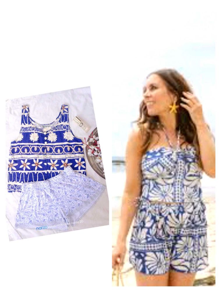 Blue Floral Romper Set