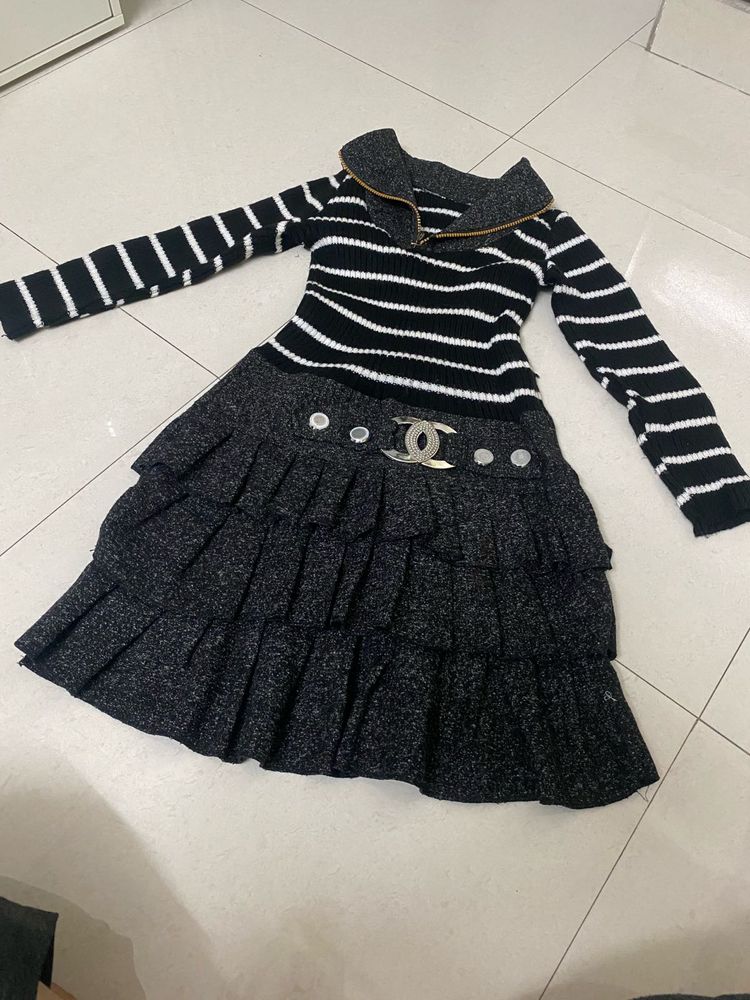 Striped Knit Dress with Tiered Skirt