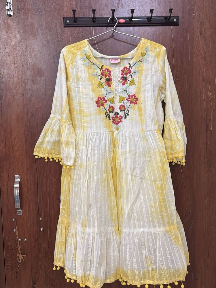 Embroidered Yellow &amp; White Dress