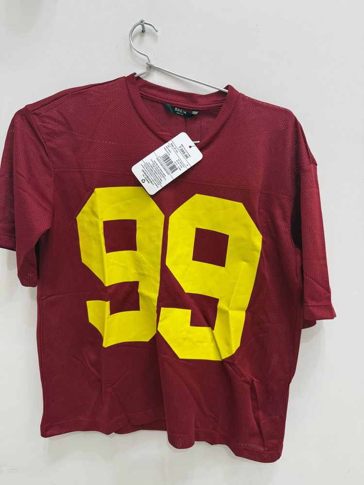 Shein Maroon Graphic T-Shirt with "99"