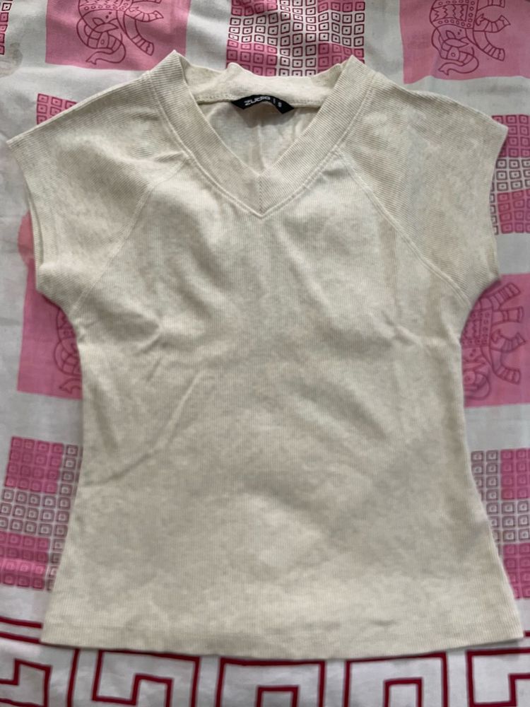 Cream V-Neck T-Shirt