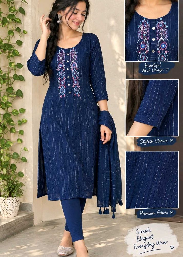 Elegant Navy Blue Embroidered Kurti