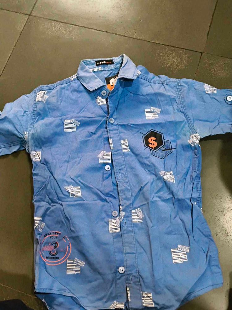 Boys Blue Graphic Print Shirt