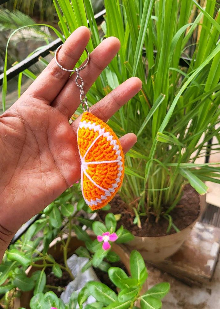 Handmade Crocheted Orange Slice Keychain
