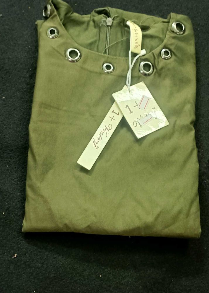 Olive Green Eyelet Detail Dress