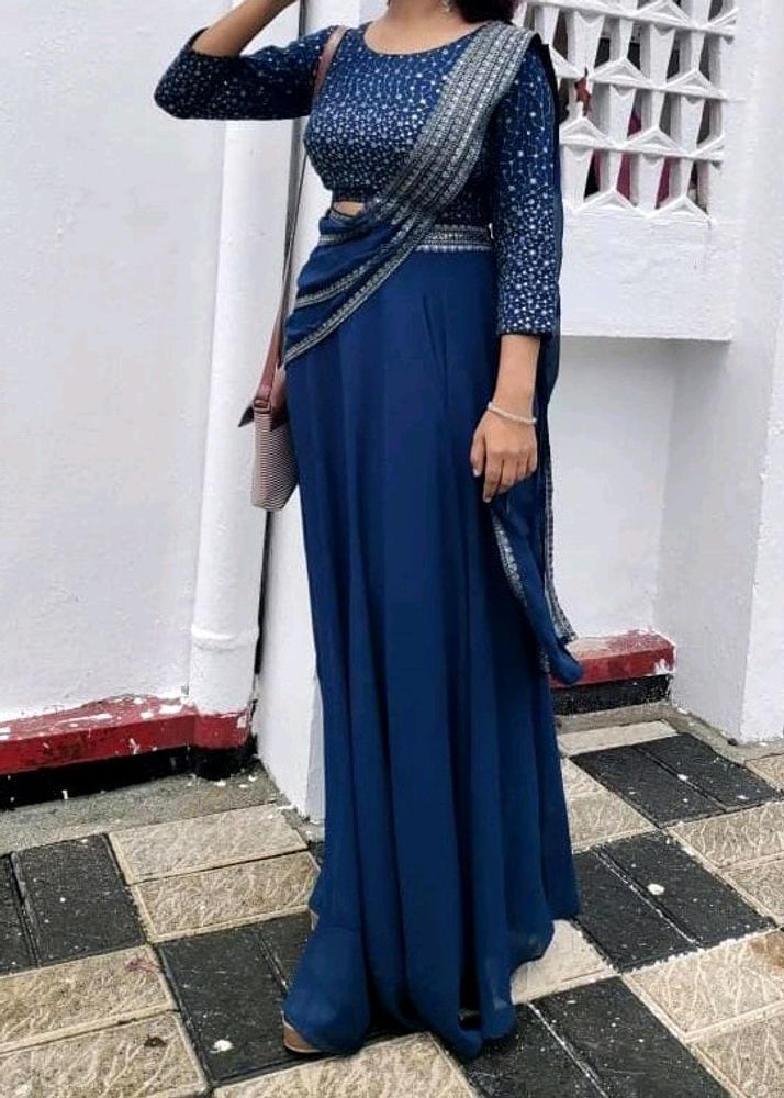 Kvsfab Teal Embellished Sequinned Lehenga &amp; Blouse With Attached Dupatta