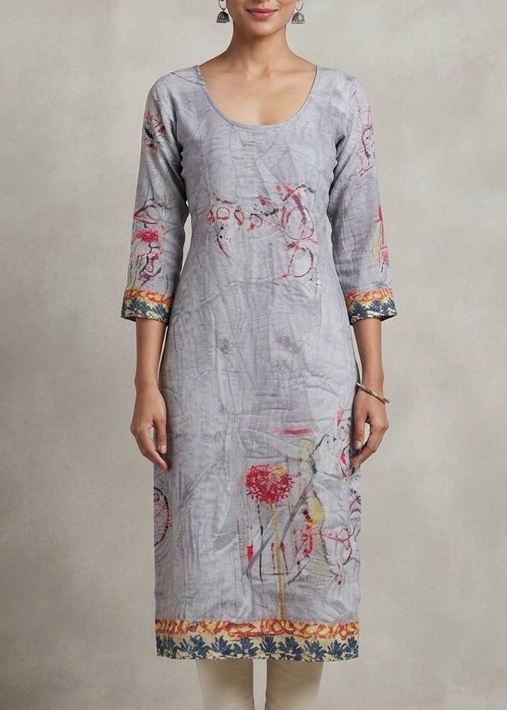 Grey Printed Kurta