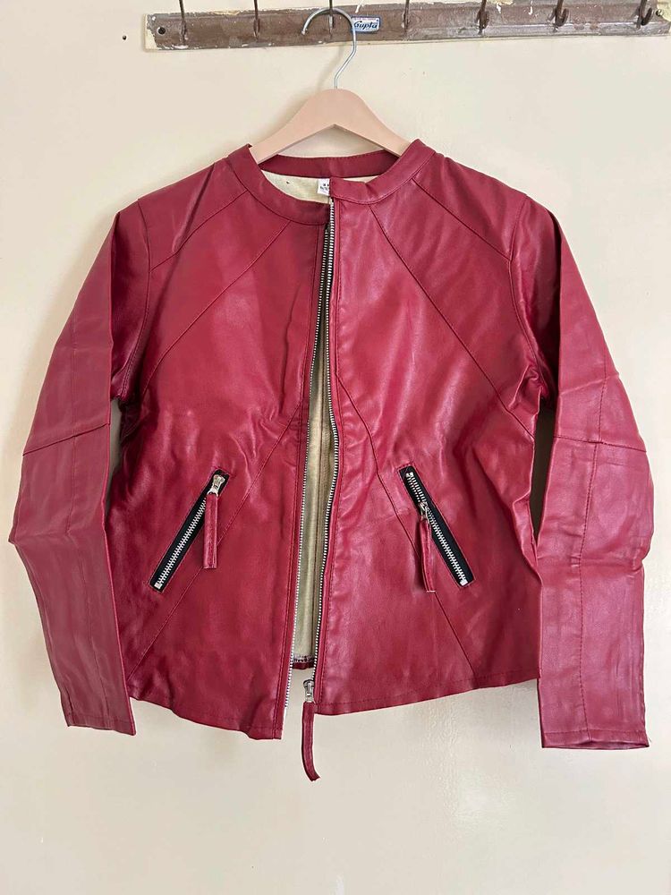 Red Leather Moto Jacket
