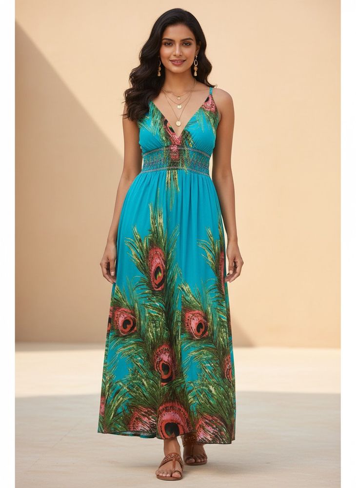Bohemian Peacock Maxi Dress