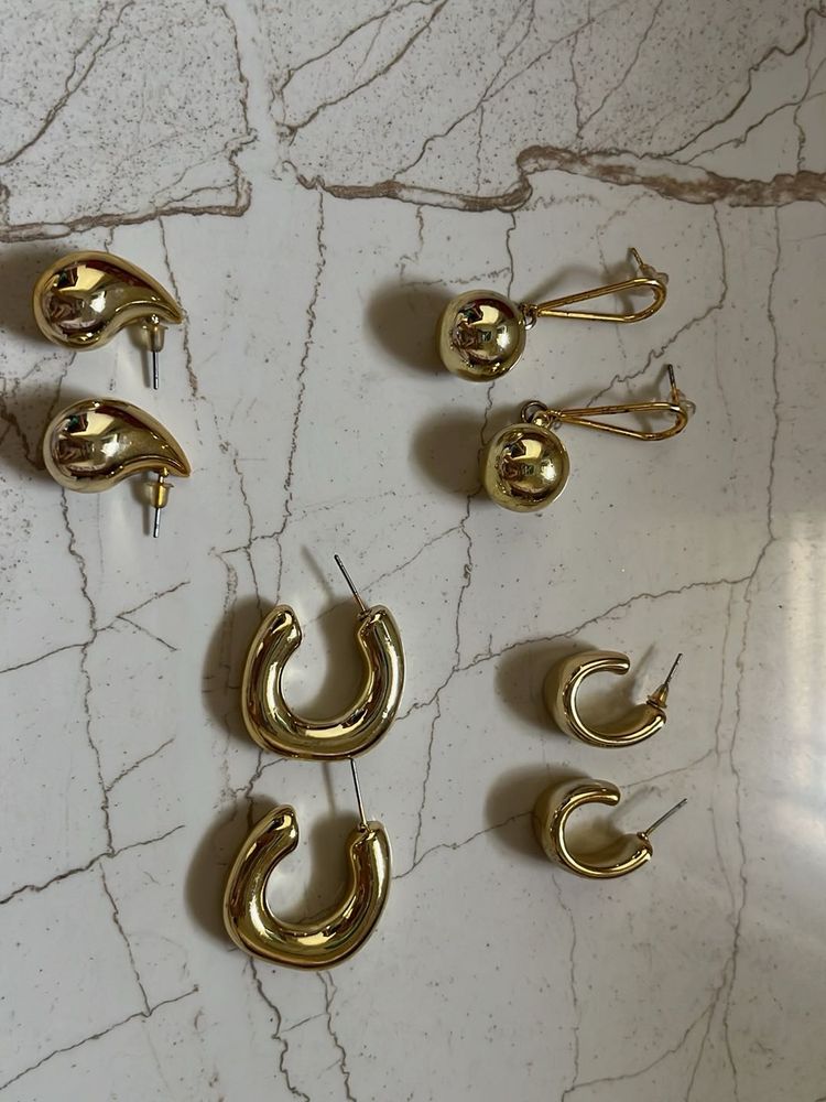 Gold Tone Earring Set - 4 Pairs