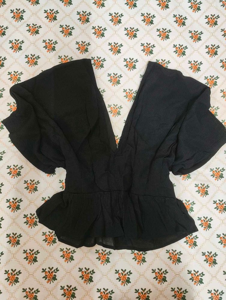 Chic Black V-Neck Peplum Top
