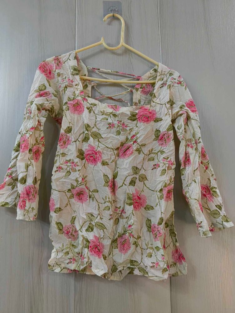 Floral Print Corset Back Short Kurti 🪞🦢