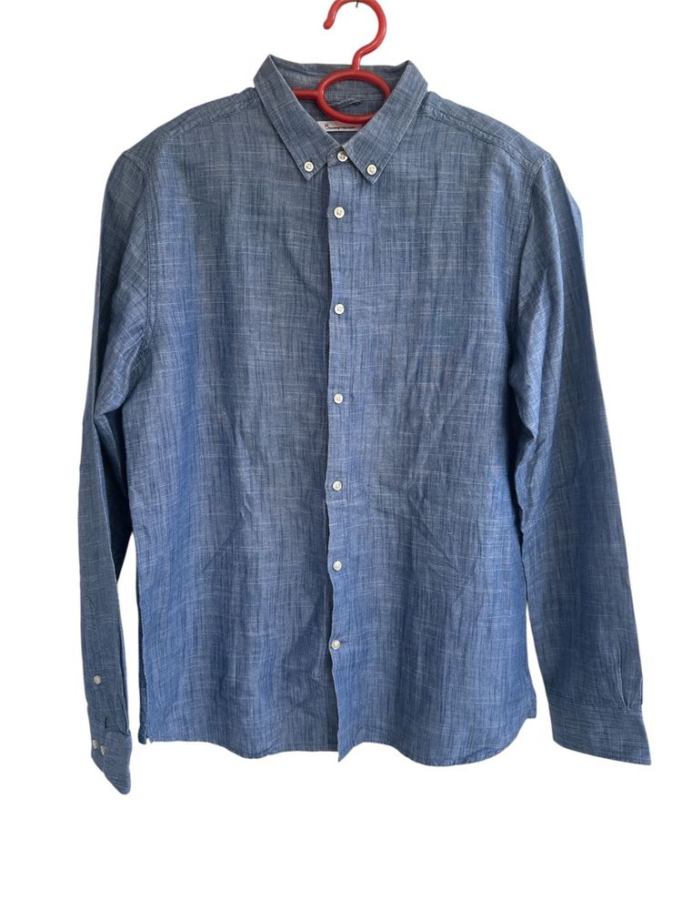 Men's Blue Long Sleeve Button-Up Shirt