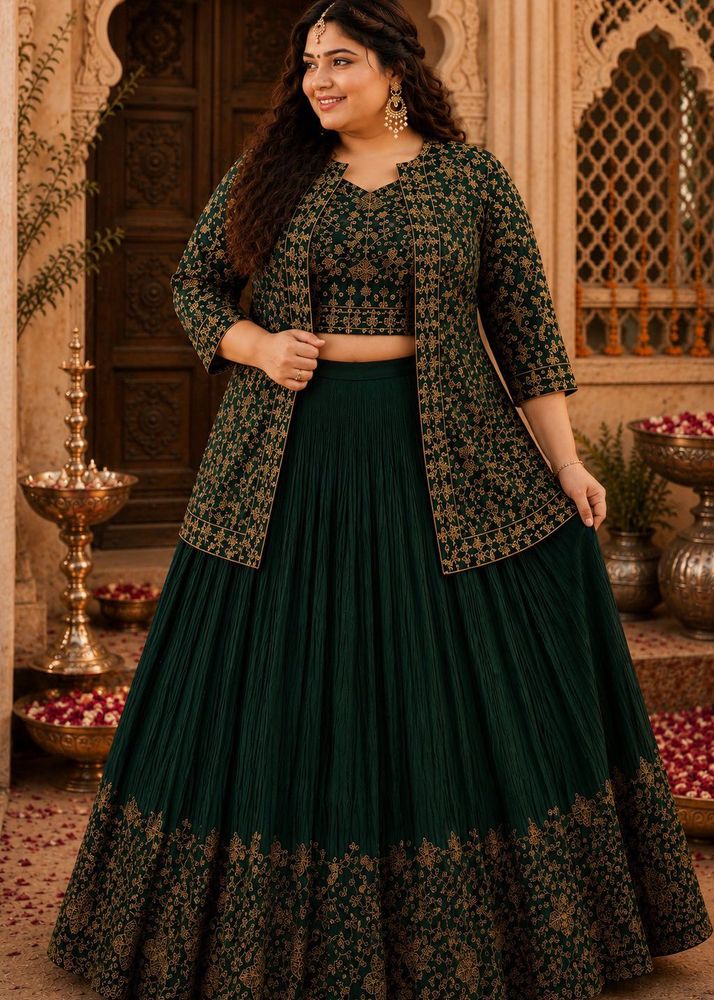 Green XL Embellished Lehenga Choli Set