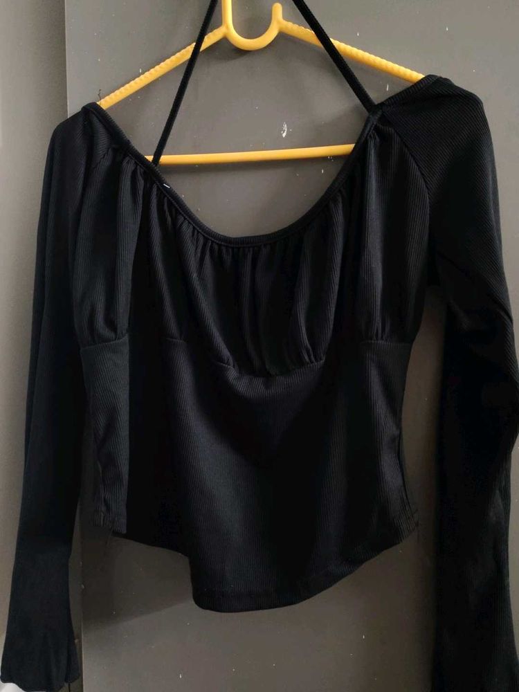 Chic Black Ribbed Off-Shoulder Top
