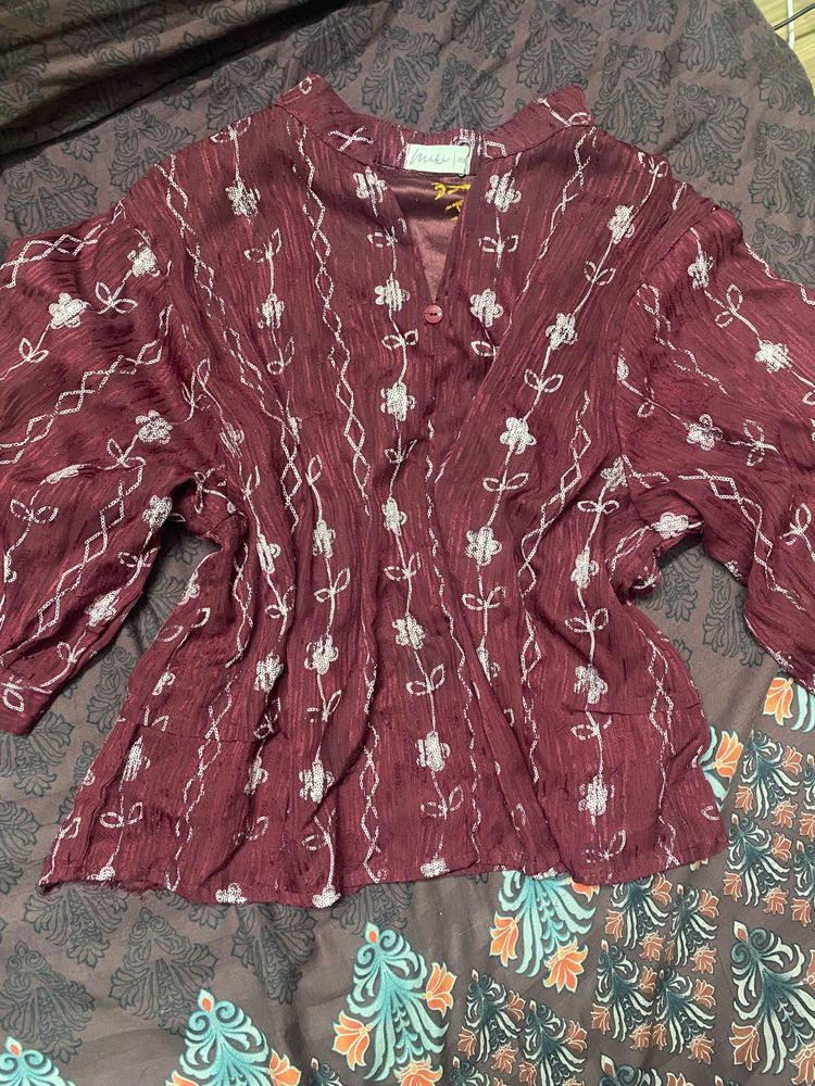Maroon Floral Printed Kurta