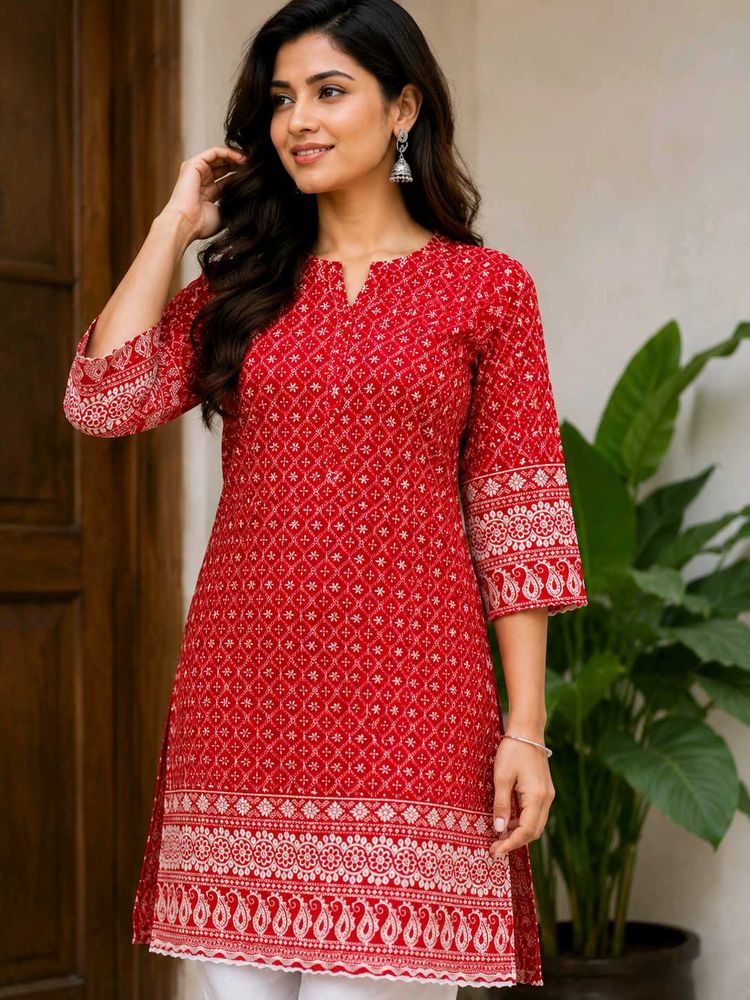 Red Printed Kurta