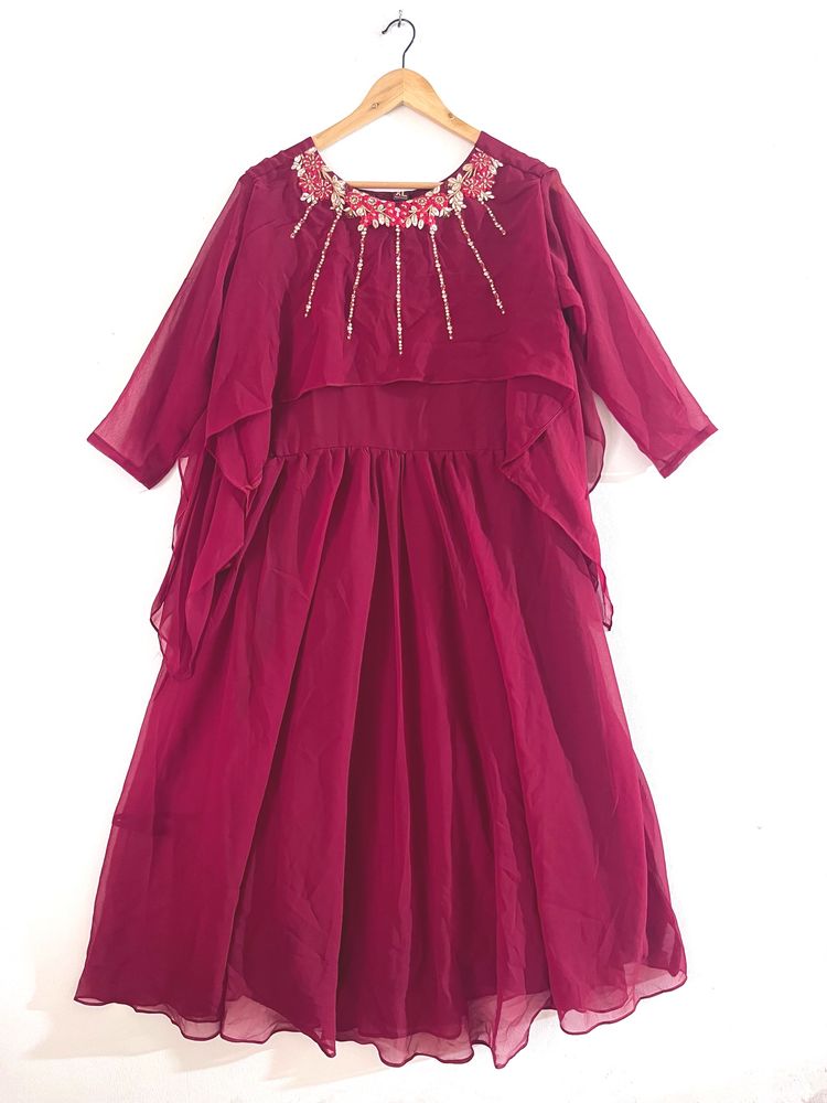 Wine Red Ethnic Gown (Women)