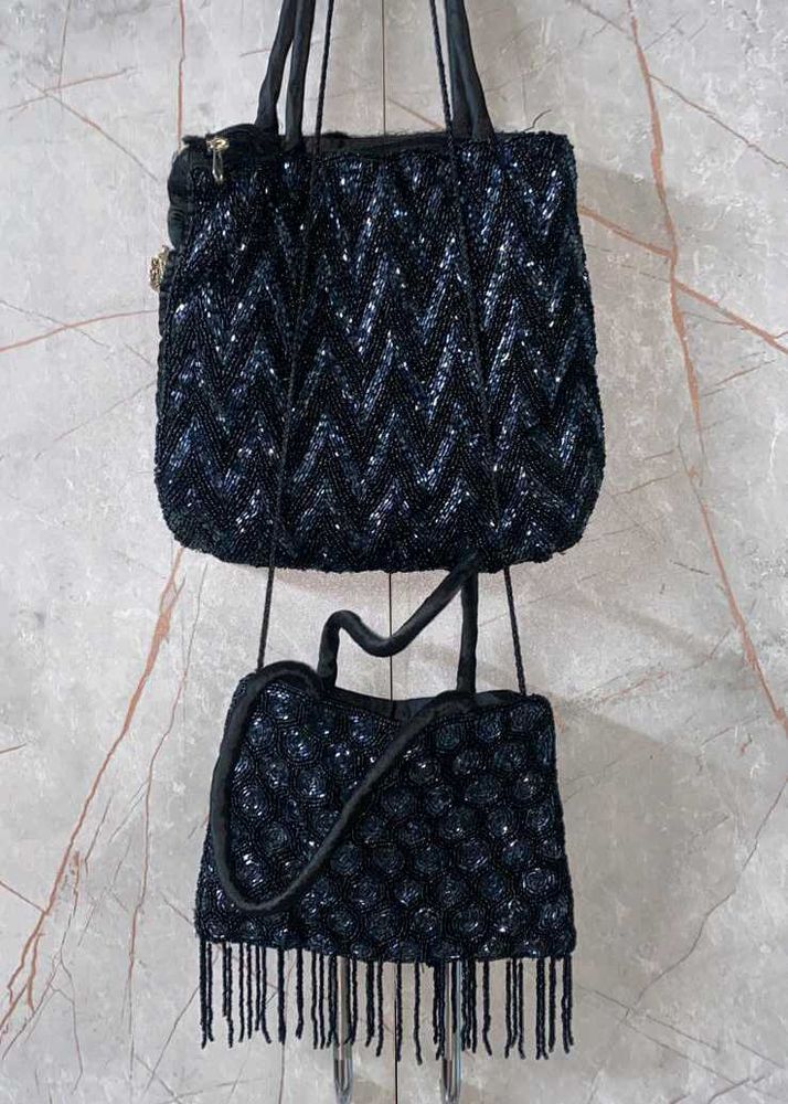 Sets of 2 Embellished Crystal Wave Embroidery Bag