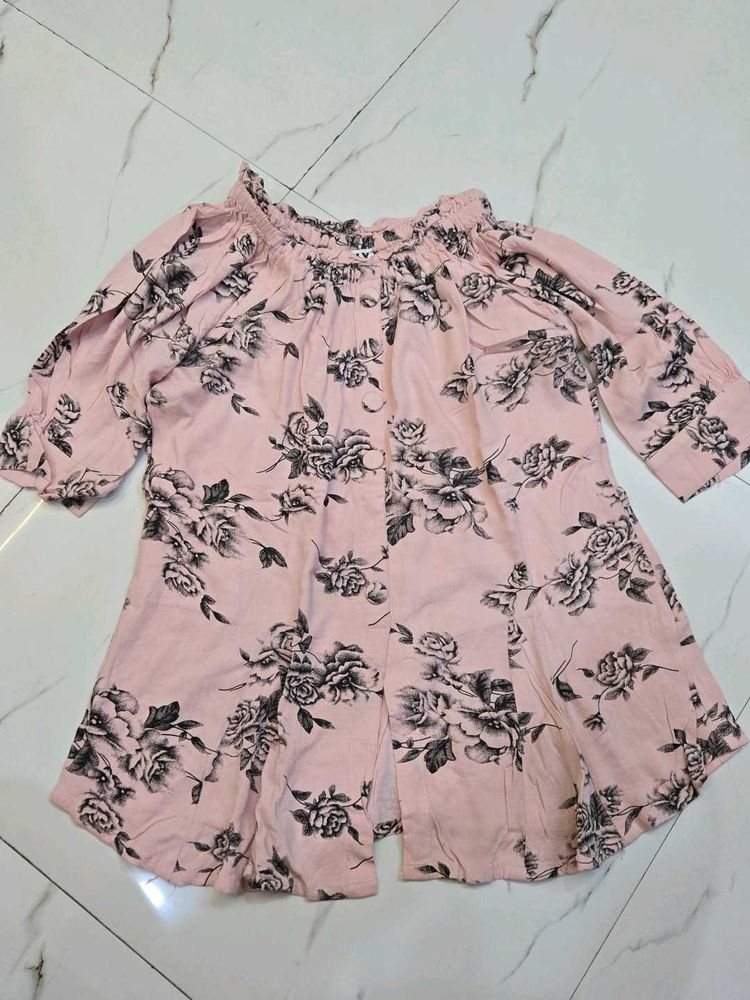 Korean Pink Floral Off-Shoulder Top