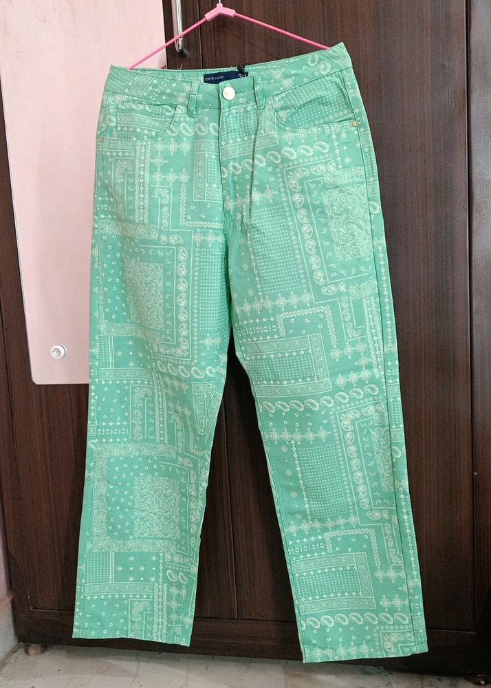New Mint Green Bandana Print Jeans